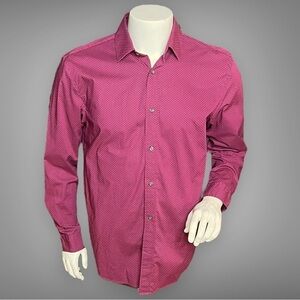 Old Navy Burgundy Red Micro Dot Men’s Button Down Signature Shirt Slim Large